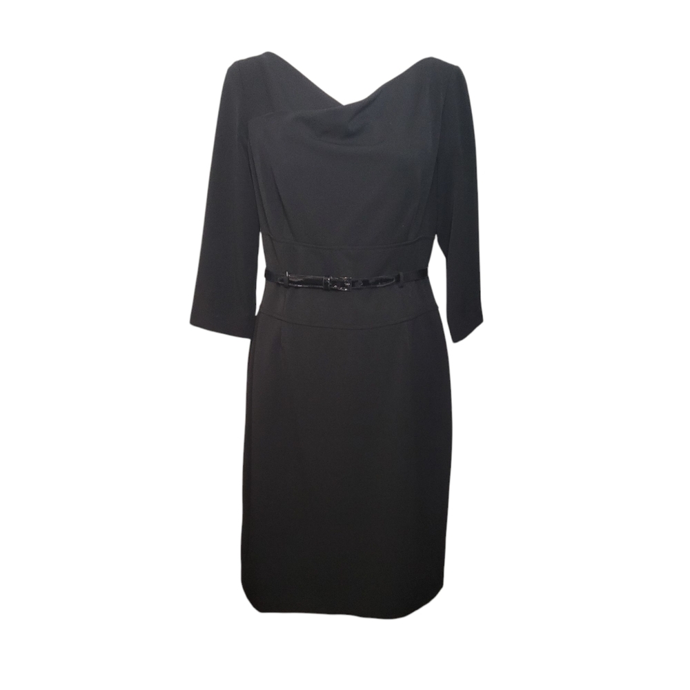 Tahari Arthur S. Levine belted black 3/4 sleeve dress size 8 NWT